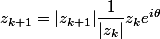 z_{k+1}=|z_{k+1}|\dfrac1{|z_k|}z_ke^{i\theta}